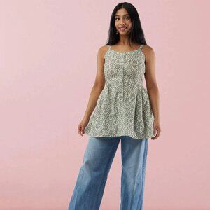 White and Green Printed Short Top | Muvvas Boutique